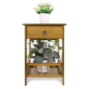 2/3Tiers Smoothly Bamboo Bedside Table Living Room Coffee Tea End Table Tall Nightstand Home Decor with Drawers & Bottom Shelf - 1 of 4