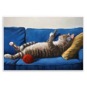 Stupell Industries Cat Couch Relaxing Red Yarn Ball Pet Portrait Wall Plaque Art, 19" x 13" - 1 of 4