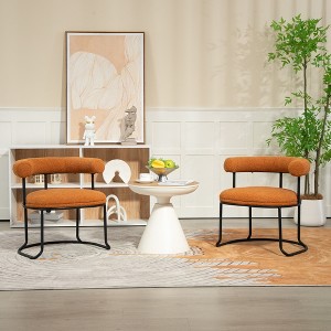 Akoasm Modern Round 2 Pieces Boucle Kitchen Dinning Chairs With Curved Backrest-Orange - 1 of 4