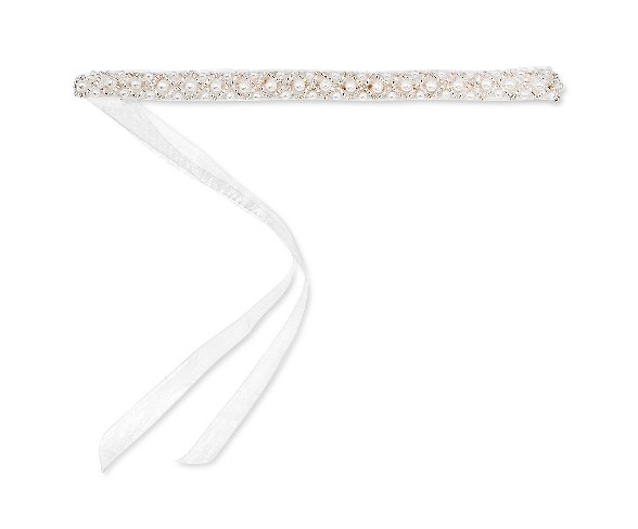 Women's Organza Narrow Bridal Sash with Pearl and Bead Detail M (0-12) - Tevolio&#153;