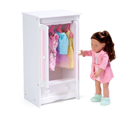 White and Pink Gingham Doll Armoire with MDF and Wood