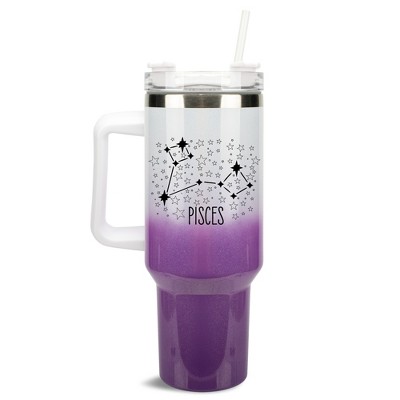 100 North Pisces Zodiac Astrology Star Sign Wrap-Around 40 Oz. Stainless Steel Water Bottle Coffee Mug, Spill & Leak Resistant, Travel Tumbler with
