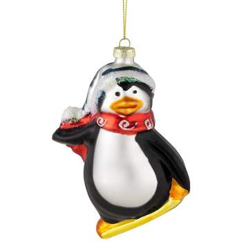 Northlight 4.25" Snowboarding Penguin Glass Christmas Ornament