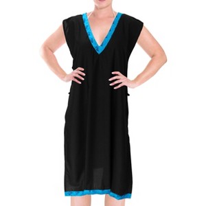 HAPPY BAY Women's Summer Vacation Beachwear Swim Suit Loose Bathing Suit Swim Beach Cover-up Dress Robe Medium-Large Black Solid - 1 of 4