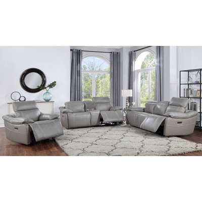 Gray Faux Leather Power Reclining Loveseat with Storage and Cup Holder