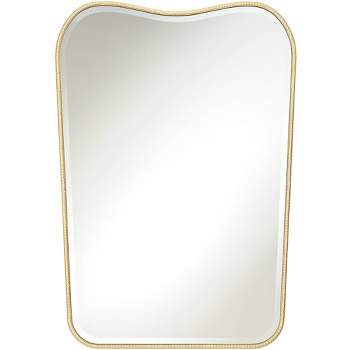 Noble Park Dipping Top Rectangular Vanity Wall Mirror Modern Beveled Matte Gold Frame 27" Wide for Bathroom Bedroom Living Room Home House Office