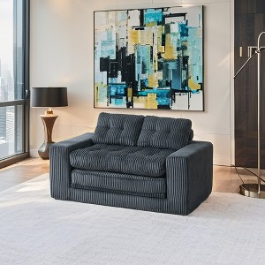 Zeus & Ruta Corduroy Loveseat Sofa Bed with Memory Foam and Steel Frame for Small Spaces, Apartment, or Bedroom - 1 of 4