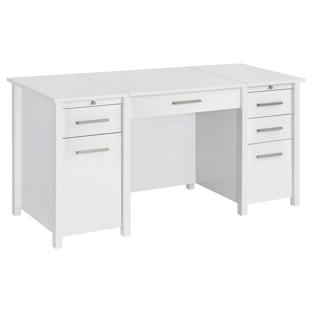 Photos - Office Desk Dylan 4 Drawer Standing  with Cabinet White High Gloss - Coaste