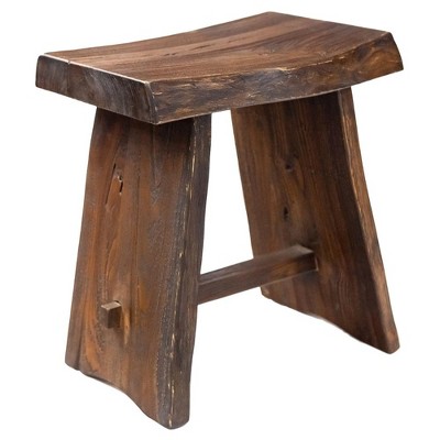 Nordic Teak  Rustic Shower and Bath Stool with Curved Seat - Brown
