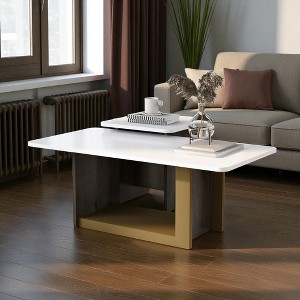 Mshliw 2-Piece Coffee Table Set with Metal Frame and MDF Top, Square End Table and Center Table, Dining Table, Sofa Table for Living Room or Lounge - 1 of 4