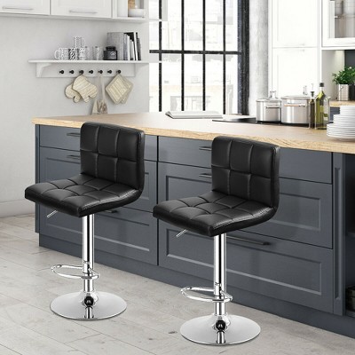 Set of 2 Black Adjustable Swivel PU Leather Bar Stools