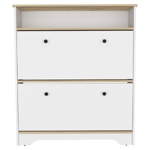 TIRAMISUBEST Light Oak & White 2-Shelf Shoe Rack - Space-Saving Entryway Organizer, Farmhouse Style - 1 of 4