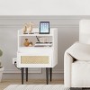 Nightstands Set of 2, Natural Rattan End Table with Charging Station, Modern Side Table with Drawer and Storage Shelf - 4 of 4