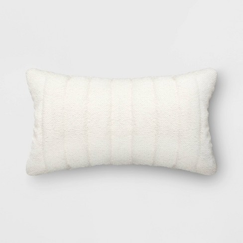 Oversized Channeled Boucle Lumbar Throw Pillow Off white