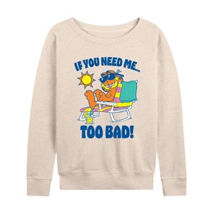 Women's - Garfield - Too Bad Garfield Lightweight French Terry Wide Neck Long Sleeve Graphic Shirt - 1 of 4
