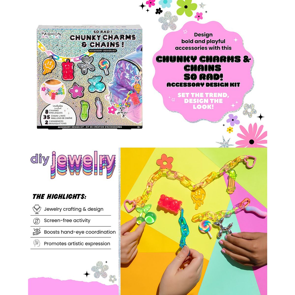 Fashion Angels: Chunky Charms & Chains - So Rad - Accessory Design Kit, Kids 8+ - thumbnail 3