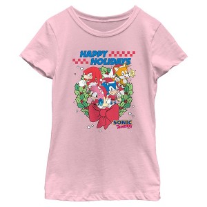 Girls Sonic the Hedgehog Happy Holidays Fast Crew T Shirt - 1 of 4