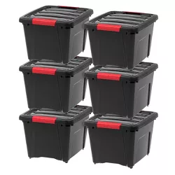 IRIS USA Plastic Storage Bin Tote Organizing Container with Durable Lid, Black/Red