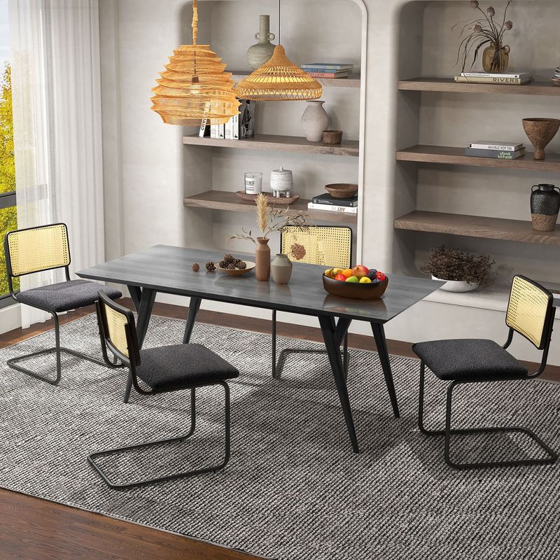 Costway Dining Chairs Set Rattan Upholstered Dining Chairs with Cane Back&Metal Base, 4 of 13