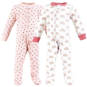Hudson Baby Infant Girl Thermal Zipper Sleep and Play 2pk, Creative Rainbows - 1 of 4
