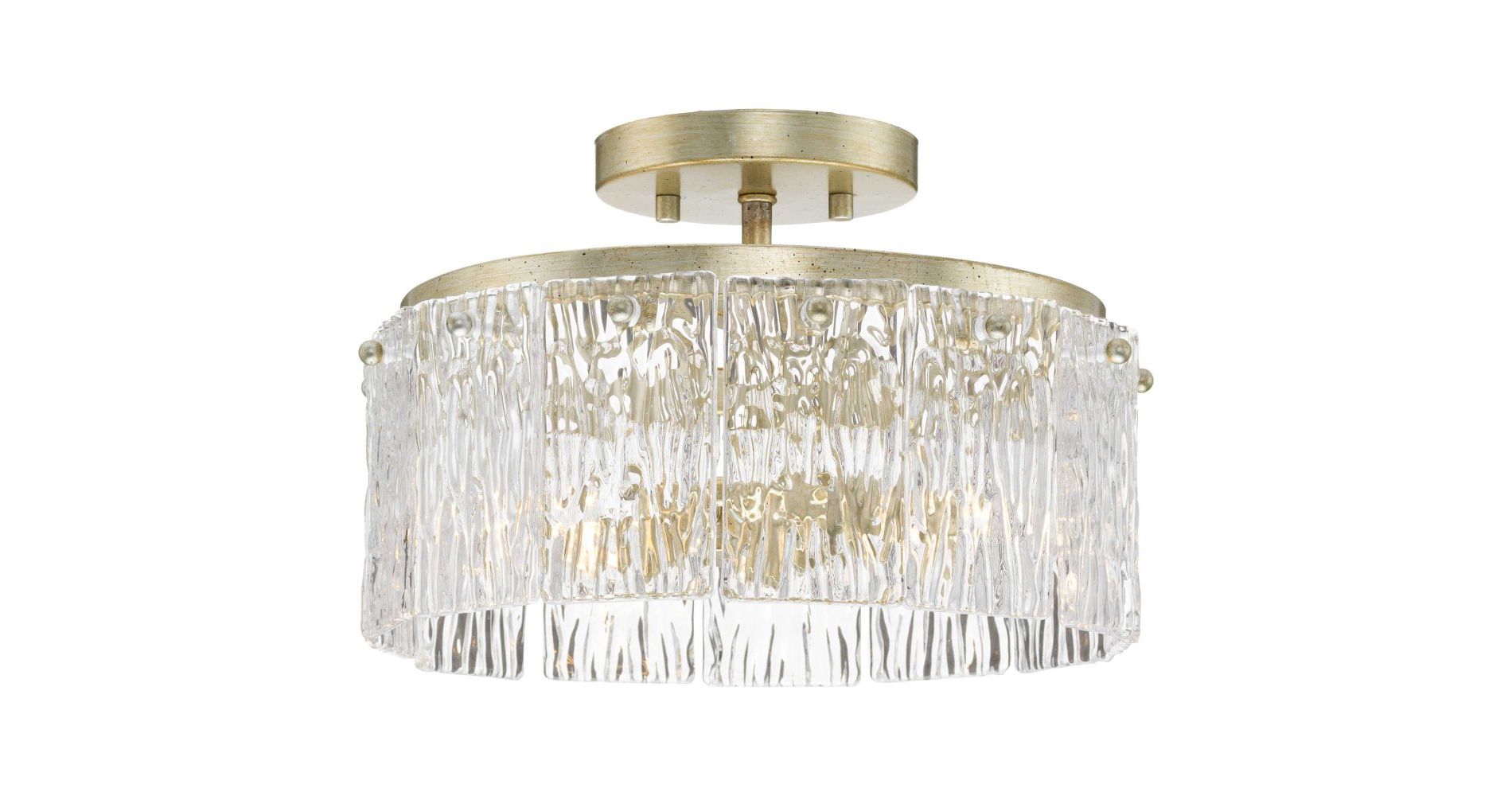 Progress Lighting Chevall 2-Light Semi-Flush Mount, Gilded Silver, Artisanal Glass, Modern Organic, Luxe, Transitional.