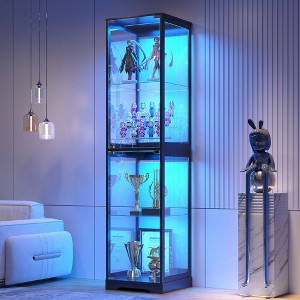 Fredees 65" Glass Display Cabinet with Doors, Tri-Color Lighting and Motion Sensor, 4-Tier Curio Cabinet - 1 of 4