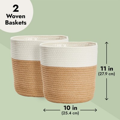 Set of 2 White and Natural Jute Planters with Plastic Liner