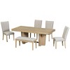 6-Piece Extendable Dining Table Set with 1 Bench and 4 Upholstered Chairs, Solid Wood Frame Kitchen Dining Set for Dining Room–The Pop Home - 3 of 4