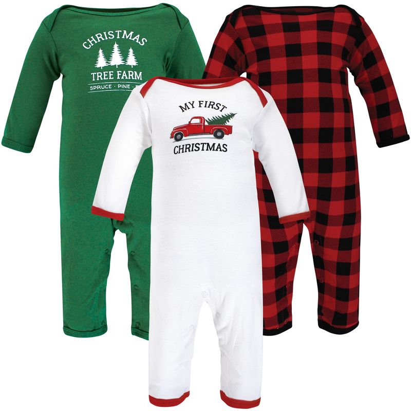 Hudson Baby Unisex Baby Cotton Coveralls, Christmas Tree, 1 of 7