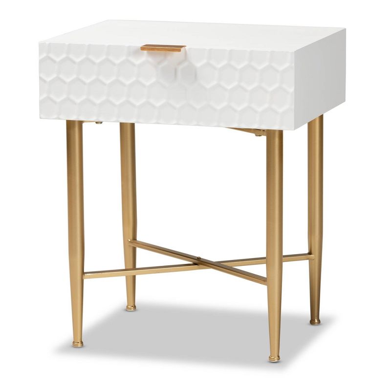 Marcin Wood and Metal 1 Drawer Nightstand White/Gold - Baxton Studio, 4 of 15