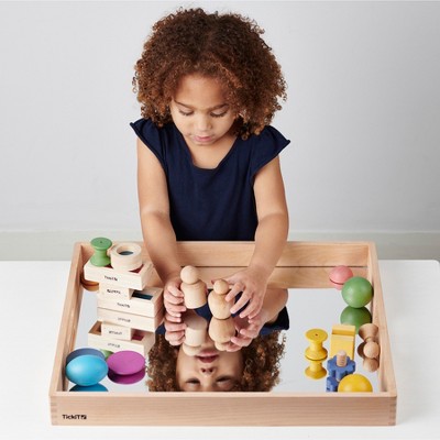 Natural Wood and Mirror Sensory Play Tray