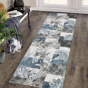 Acekool 5x7 Machine Washable Abstract Geometric Area Rug, Non-Slip, Low Pile, Non-Shedding Brown Carpet for Living Room, Bedroom - 1 of 4