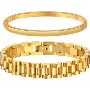 2pcs Gold Chain Link Bracelet, Stainless Steel Crystal Friendship Bracelets Bangle,Watch Band Chains Wristband - 1 of 4