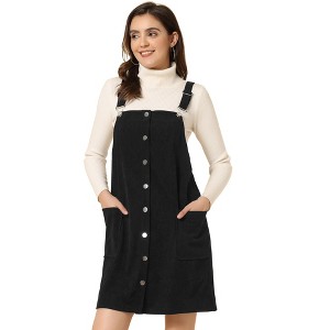 INSPIRE CHIC Women's Adjustable Straps Button Down Pinafore Corduroy Overall Dress - 1 of 4