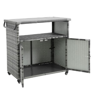 NAYSAYE Bar Serving Cart Outdoor Wicker Wine and Beverage Counter with Glass Top for Patio , Gray, 35.2"*20.6"*34.2" - 1 of 4