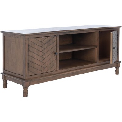 Magnolia Brown Wood Media Stand with Herringbone Doors