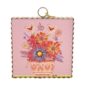 Round Top Collection Mini Three Lemons Flower  -  One Metal Framed Print 7 Inches -  Valentine's Day  -  V22029  -  Wood  -  Pink - 1 of 3