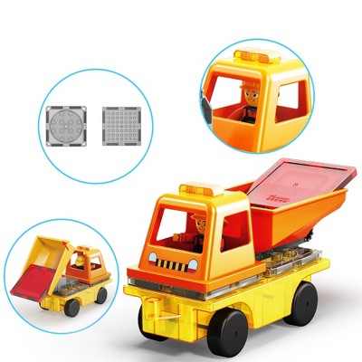 Yellow and Red Magnetic Crane and Dump Truck Set