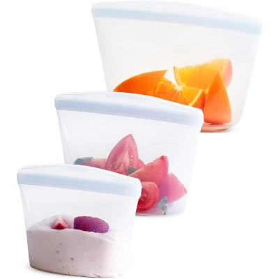 Premium Silicone Reusable Food Storage Bags, 3-Pack,Multi-Use Food Storage Bags, Travel Containers, BPA Free,Dishwasher-Safe, Eco-friendly