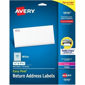 Avery - Laser & Inkjet Return Address Labels - Permanent Adhesive - Rectangle - Paper - White - 800  Labels - 5 Pack - 1 of 2