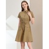 INSPIRE CHIC Women's Point Collar Front Elastic Waist Drawstring Mini Shirt Dress with Pocket - 3 of 4