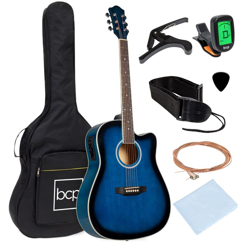 Best Choice Products Beginner Acoustic Electric Guitar Starter Set 41in w/ All Wood Cutaway Design, Case, 1 of 8