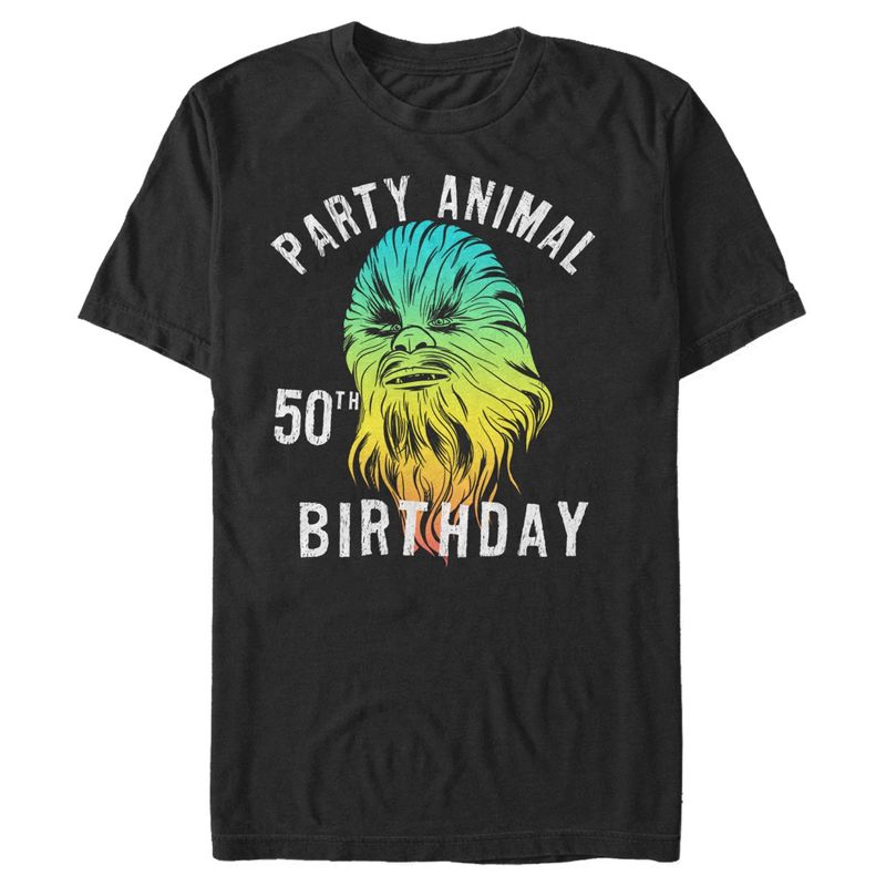 Men's Star Wars Chewie Party Animal 50th Birthday Color Portrait T-Shirt, 1 of 5