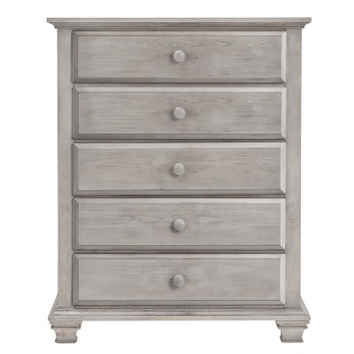 Stone Wash Gray Wooden 5-Drawer Chest with Felt Lined Top Drawer