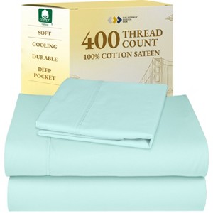 Cotton Sheets Set - Softest 400 Thread Count Bed Sheets, 100% Cotton Sateen, Cooling, Deep Pocket by California Design Den - 1 of 4