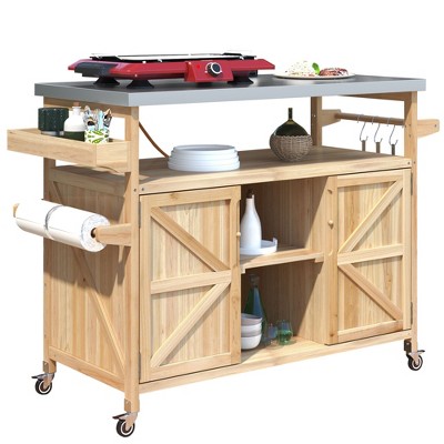NicBex Rolling Kitchen Island Cart with 2 Cabinets and 3 Open Shelves,Kitchen Island on Wheels with Towel Rack,Island Table for Kitchen