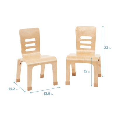 Natural Birch Plywood Stackable Kids Chair, 12in Seat Height, 2-Pack