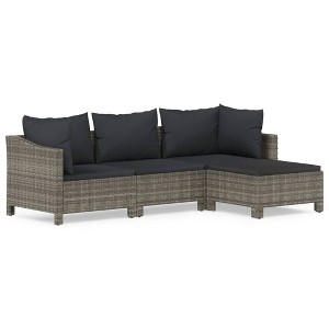 vidaXL 4 Piece Patio Lounge Set with Cushions Gray Poly Rattan - 1 of 4
