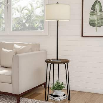 Hastings Home Floor Lamp with Table, Shelves, USB Port and Hairpin Legs