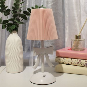 National Brand Portable and Rechargeable (Includes LED Light Bulb) Lamp with Fabric Shade and Metal Bow Detail - 1 of 3